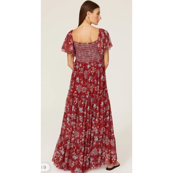 Sachin & Babi Kara Maxi Dress Red Floral Tiered Boho Chic Women’s Size 8 - Picture 2 of 11